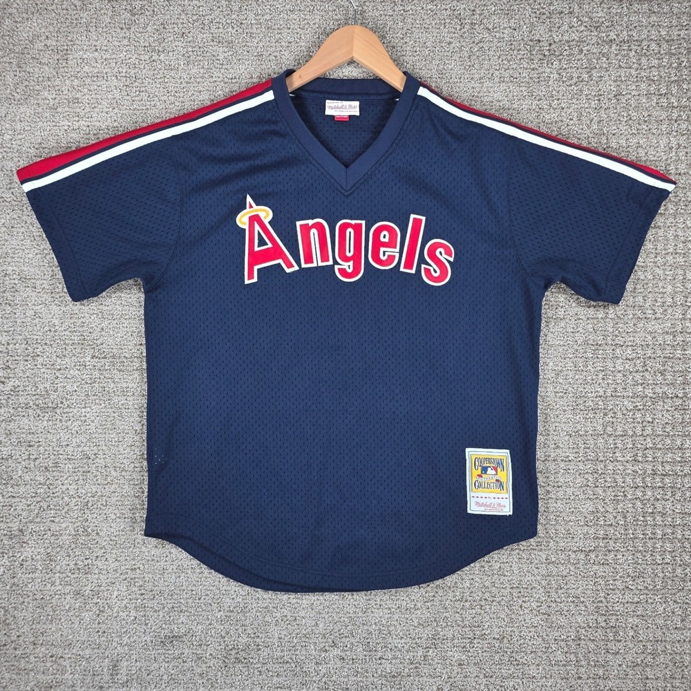 Mitchell & Ness Rod Carew 1984 California Angels Jersey Mens 44 L Blue Pullover